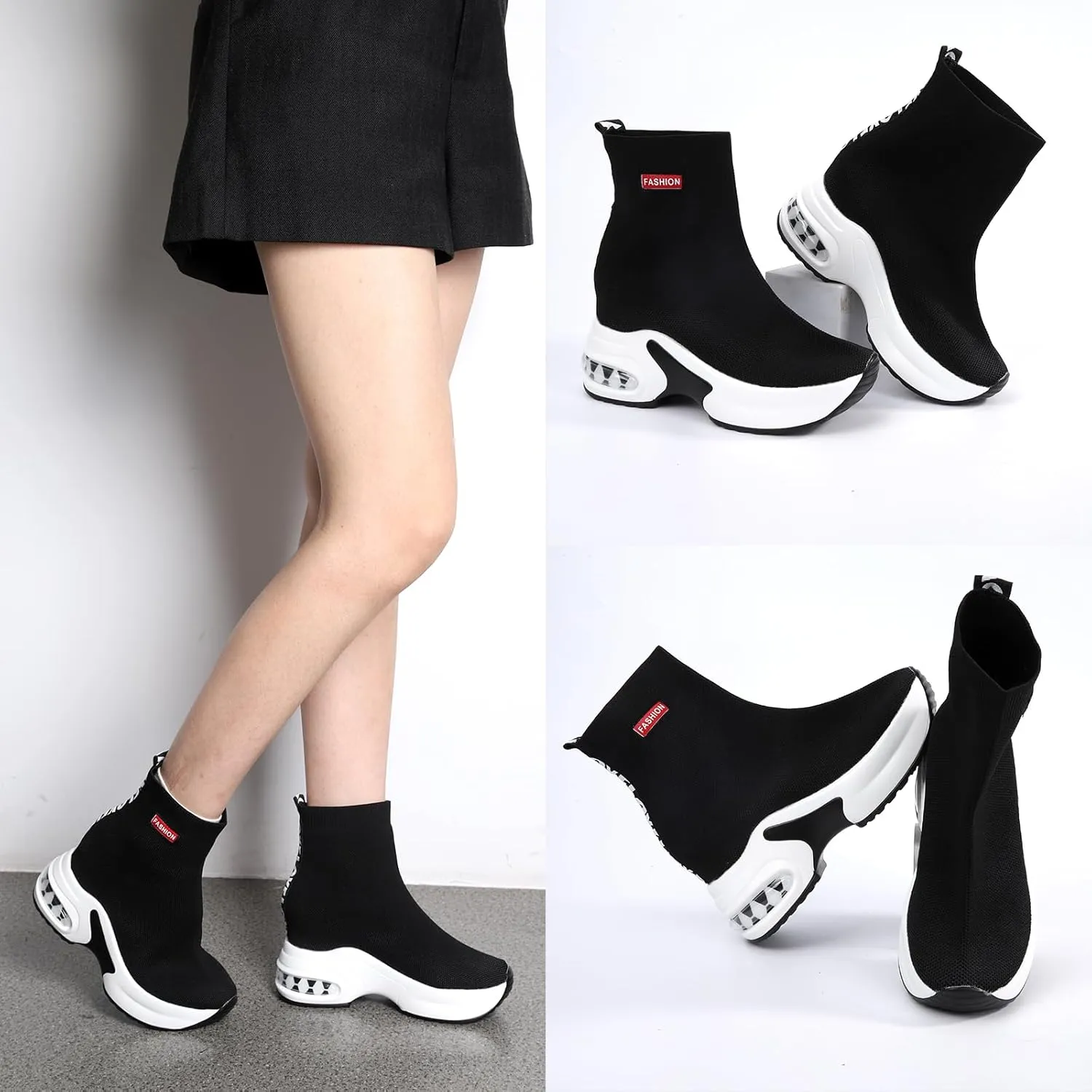 Women Wedge Sneakers Inner Heightening Walking Shoes Fashion Breathable Lightweight Air Cushion Casual Sneakers