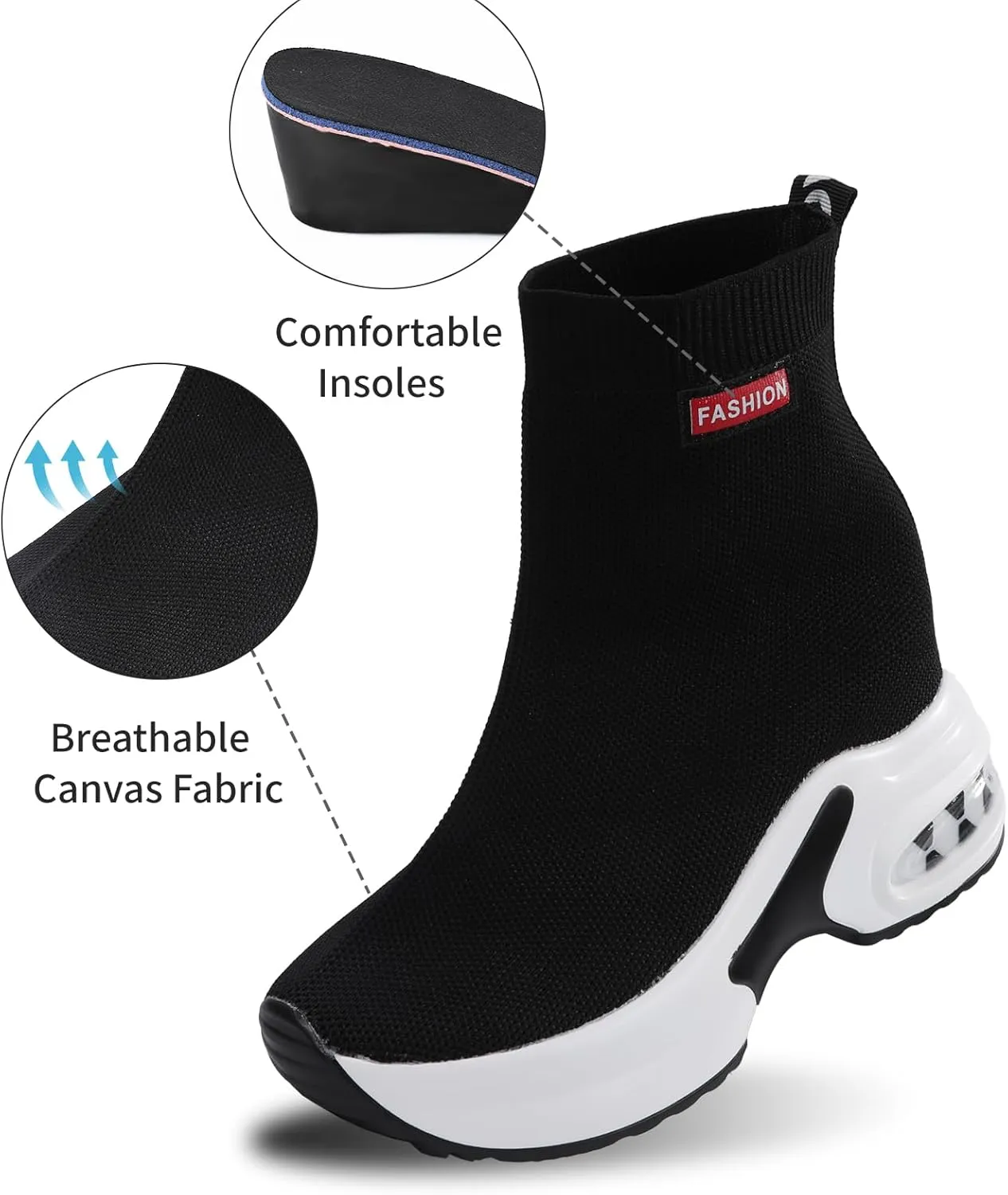 Women Wedge Sneakers Inner Heightening Walking Shoes Fashion Breathable Lightweight Air Cushion Casual Sneakers