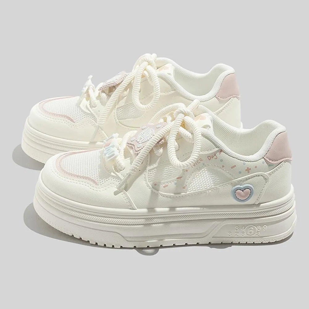 Womens Breathable Mesh Platform Sneakers Y2K Cute Fashion Casual Campus Lightweight Walking Shoes