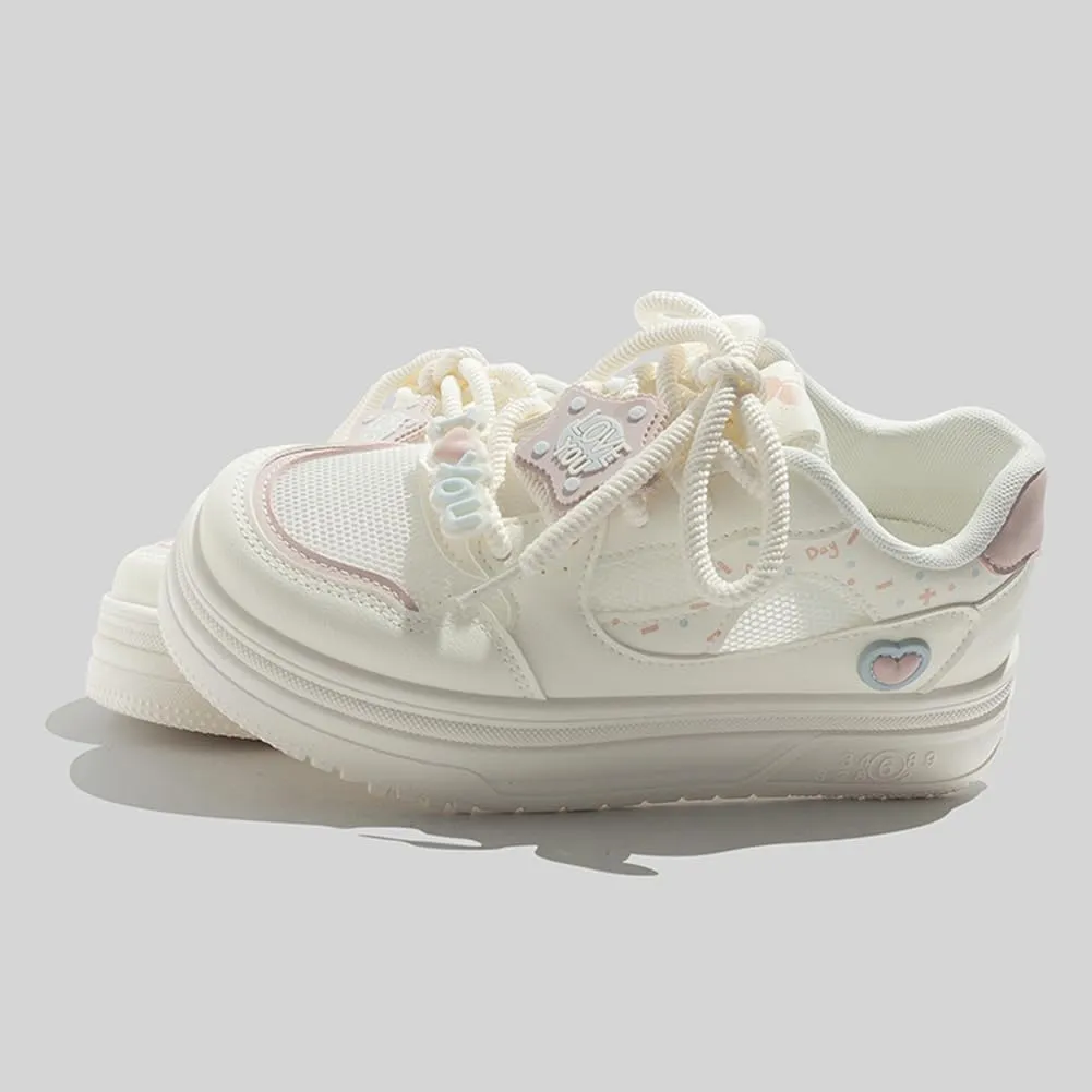 Womens Breathable Mesh Platform Sneakers Y2K Cute Fashion Casual Campus Lightweight Walking Shoes
