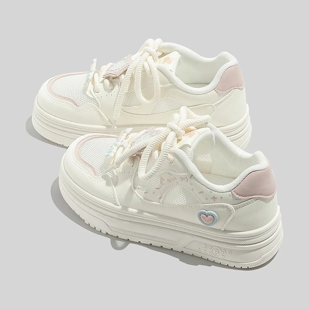 Womens Breathable Mesh Platform Sneakers Y2K Cute Fashion Casual Campus Lightweight Walking Shoes