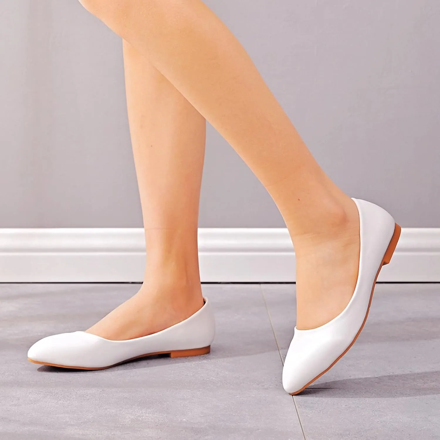 Women's Casual Lace Flower Ballet Flats, Pointy Toe Bridal Wedding Shoes Slip on Dressy Shoes