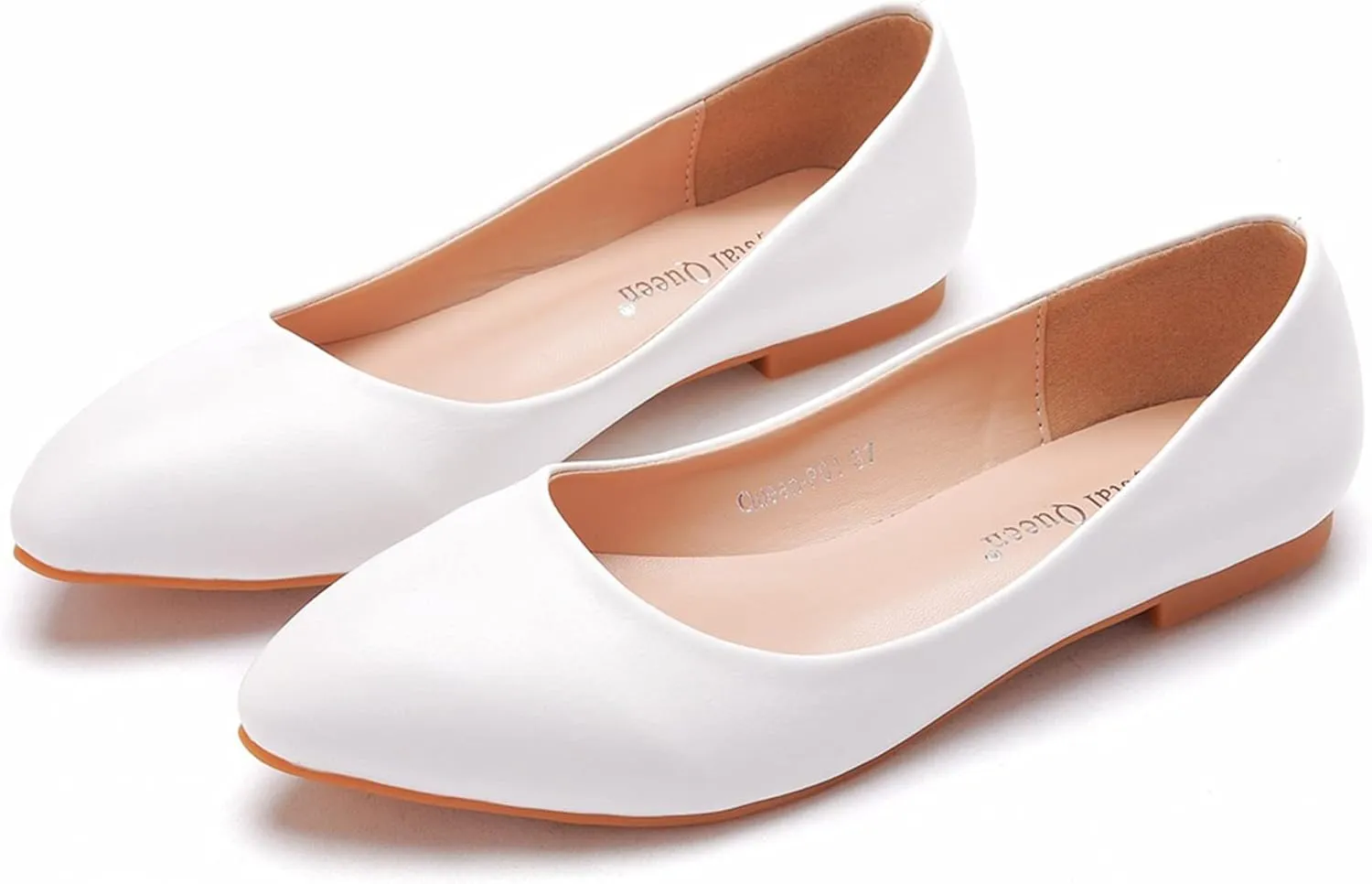 Women's Casual Lace Flower Ballet Flats, Pointy Toe Bridal Wedding Shoes Slip on Dressy Shoes