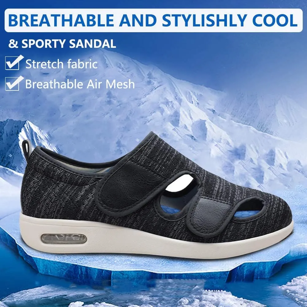 Women's Diabetic Sandals, Adjustable Closure Comfy Slippers, Extra Wide Walking Shoes for Diabetic Edema Plantar Fasciitis Bunions Arthritis Swollen Feet