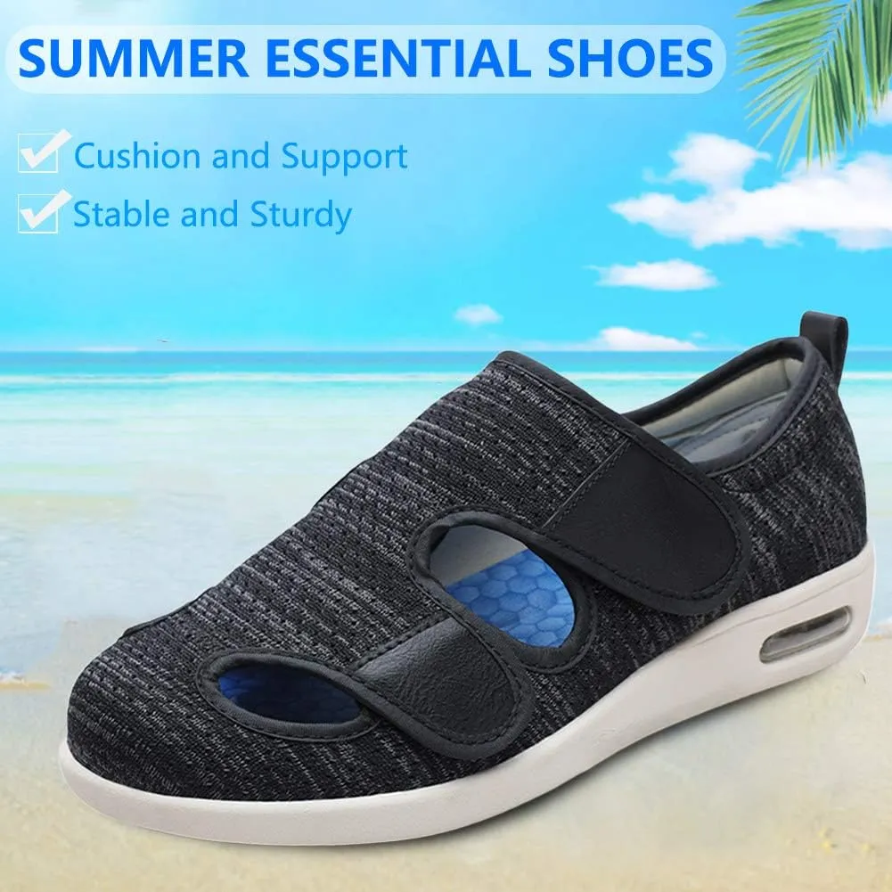 Women's Diabetic Sandals, Adjustable Closure Comfy Slippers, Extra Wide Walking Shoes for Diabetic Edema Plantar Fasciitis Bunions Arthritis Swollen Feet