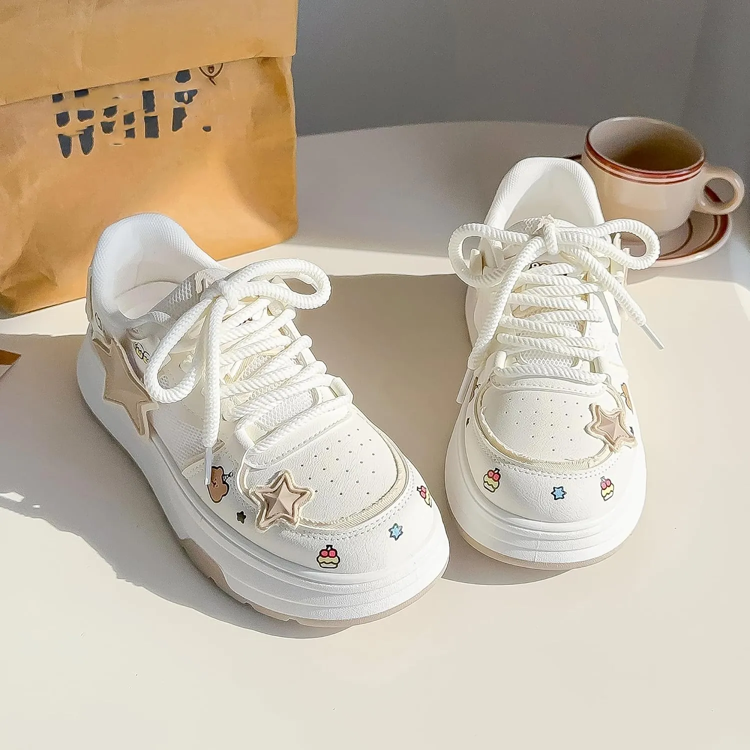 Women's Fashion Platform Sneakers Y2K Star Shoes Breathable Mesh Pink Sneakers Cute Walking Shoes