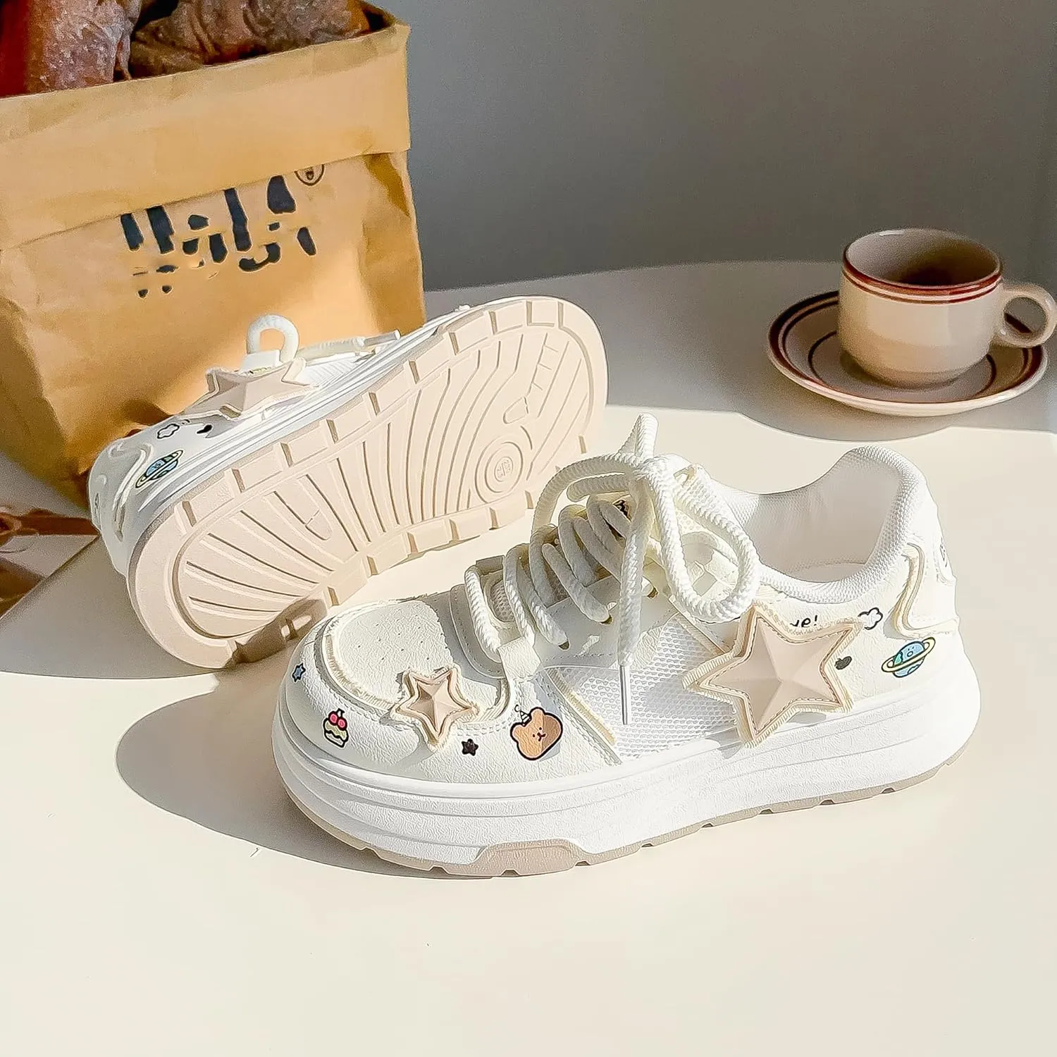 Women's Fashion Platform Sneakers Y2K Star Shoes Breathable Mesh Pink Sneakers Cute Walking Shoes
