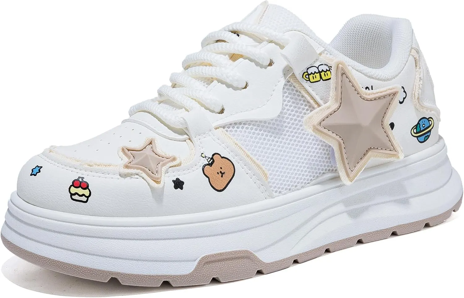 Women's Fashion Platform Sneakers Y2K Star Shoes Breathable Mesh Pink Sneakers Cute Walking Shoes