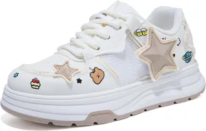 Women's Fashion Platform Sneakers Y2K Star Shoes Breathable Mesh Pink Sneakers Cute Walking Shoes