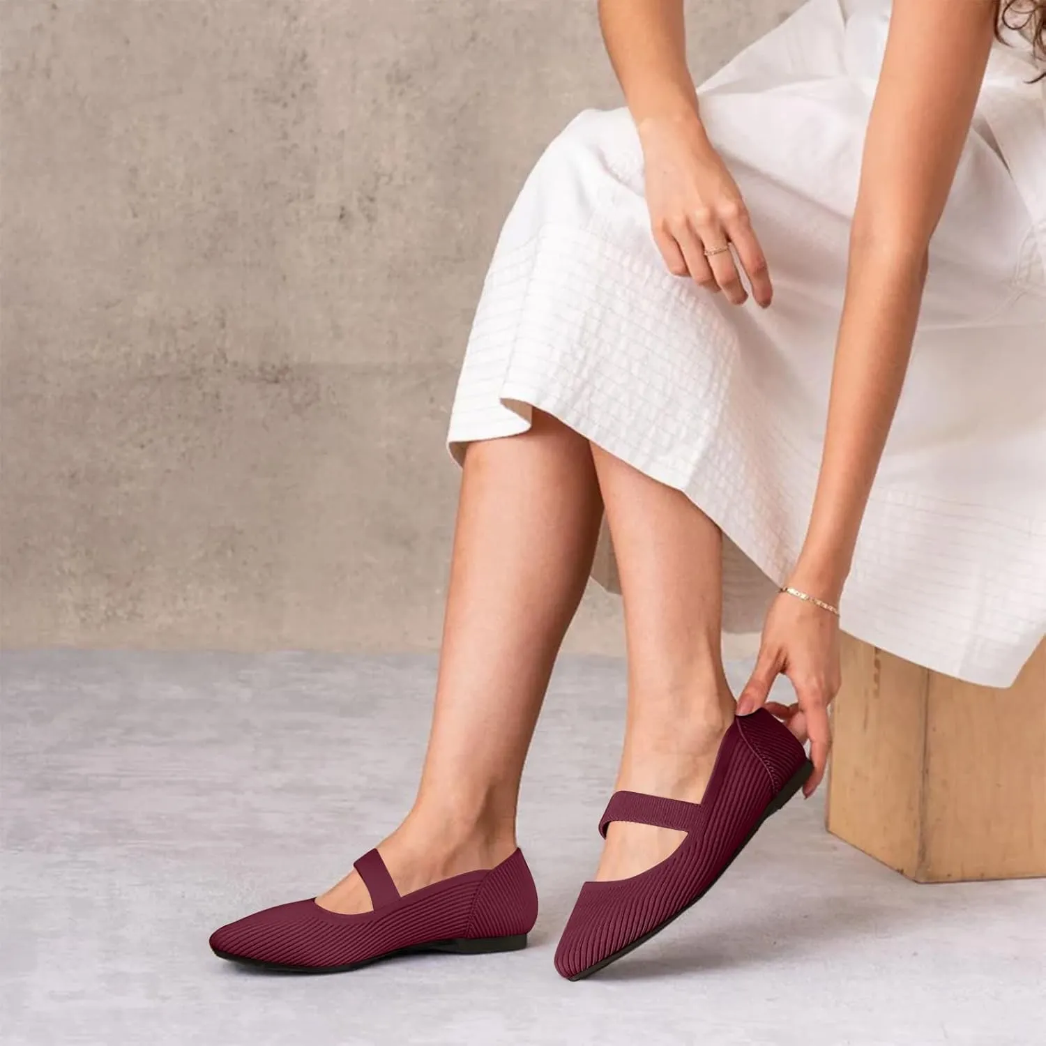 Women's Flats Shoes Pointed Toe Knit Washable Ballet Comfortable Dressy Mary Jane Flat