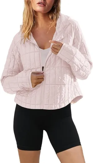 Womens Hooded Puffer Jacket Feather Packable Quilted Jackets Lightweight Zipper Padded Coat with Pockets