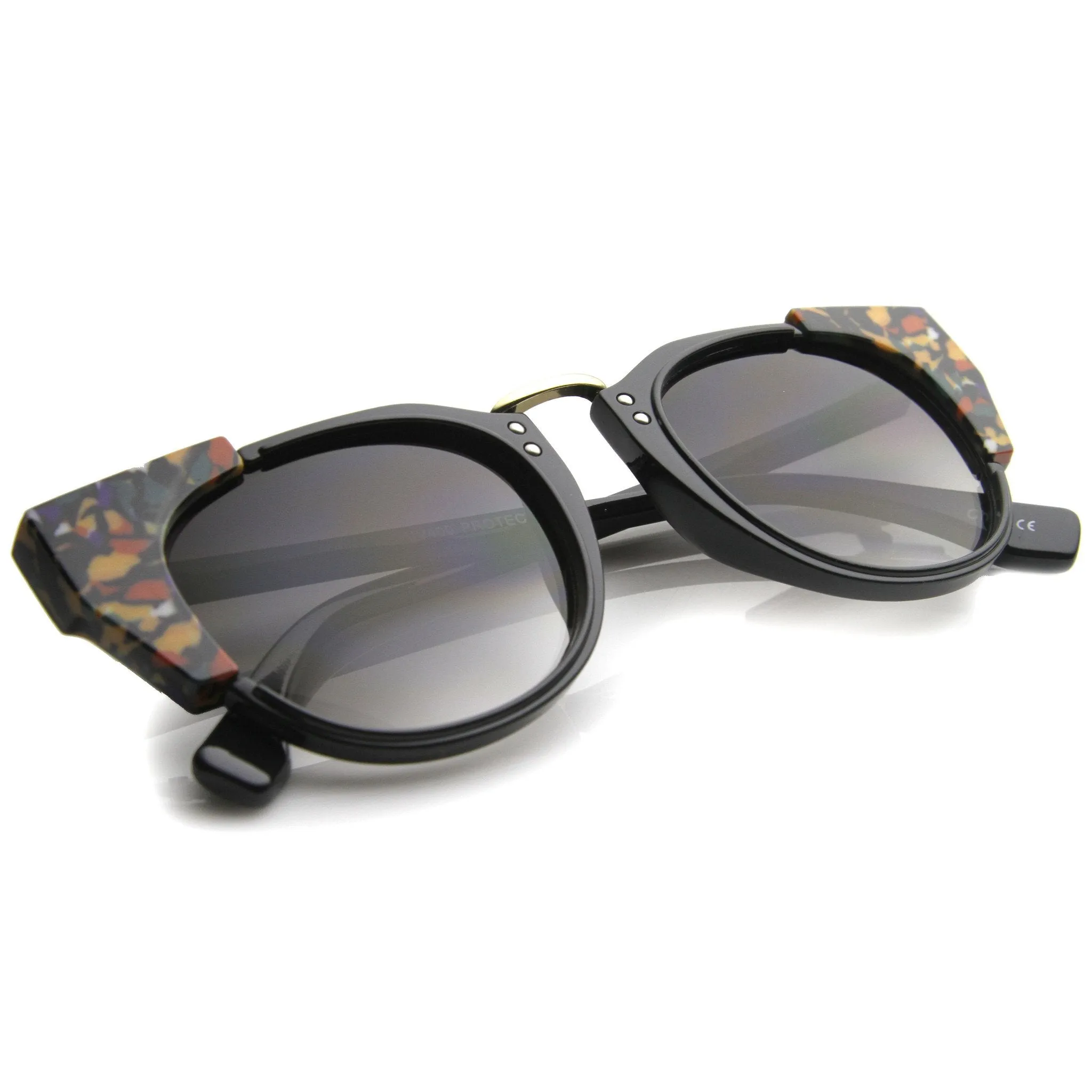 Women's Indie Flat Top Cat Eye Pattern Sunglasses 9986