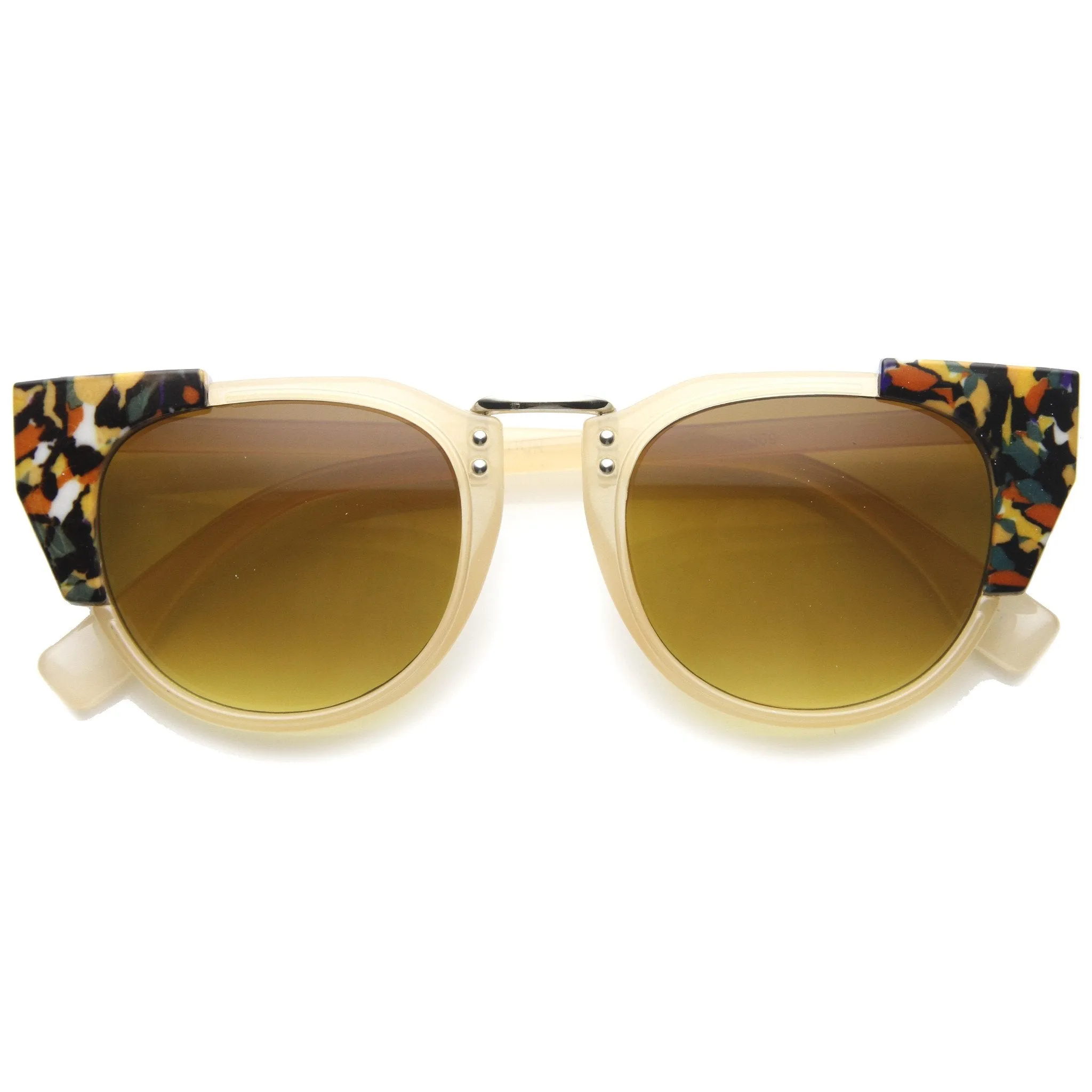 Women's Indie Flat Top Cat Eye Pattern Sunglasses 9986
