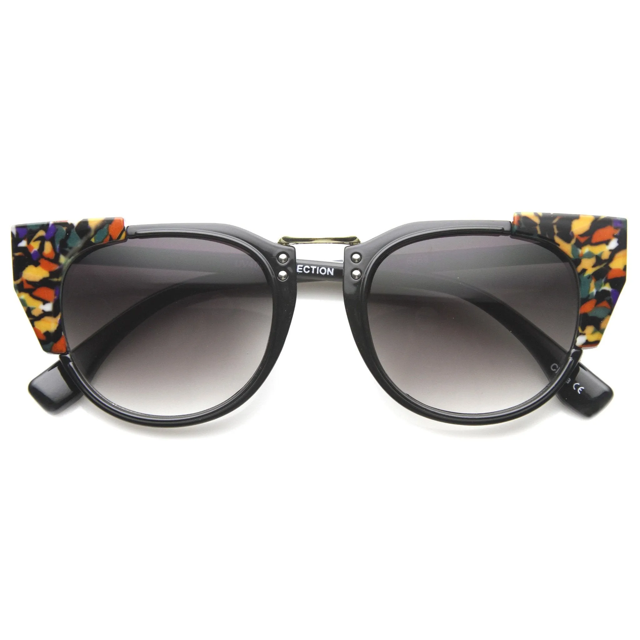 Women's Indie Flat Top Cat Eye Pattern Sunglasses 9986