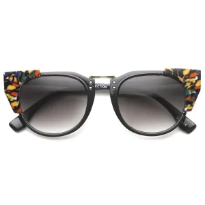 Women's Indie Flat Top Cat Eye Pattern Sunglasses 9986