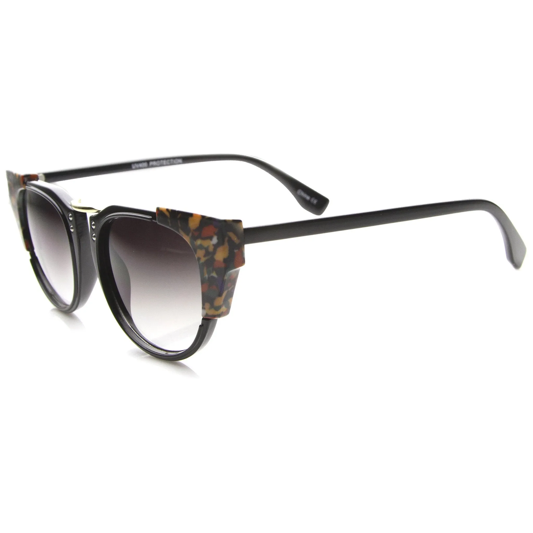 Women's Indie Flat Top Cat Eye Pattern Sunglasses 9986
