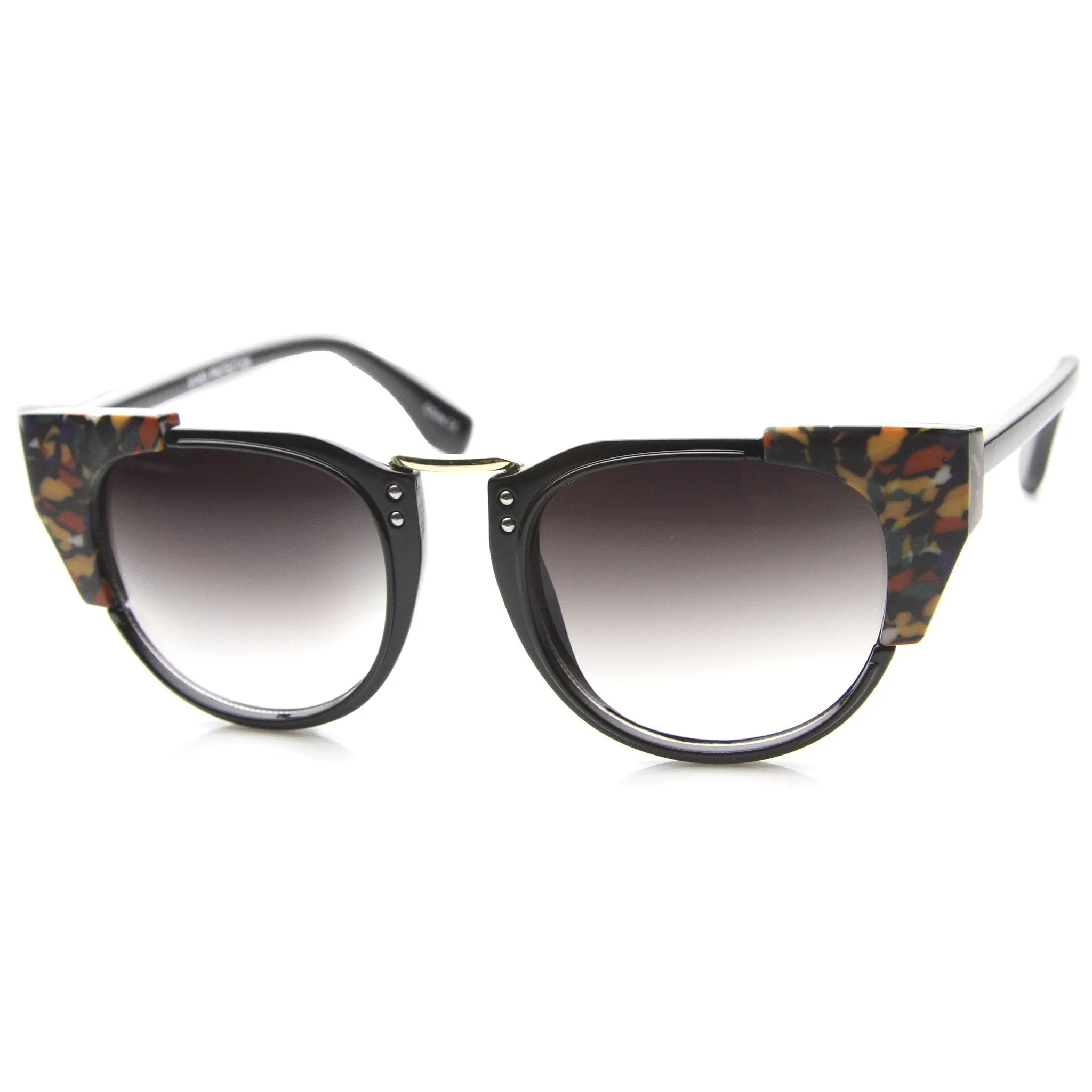Women's Indie Flat Top Cat Eye Pattern Sunglasses 9986