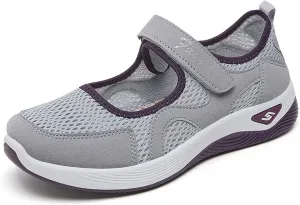 Womens Mesh Walking Shoes Working Nurse Shoes Non-Slip Adjustable Breathable Mesh Mary Janes Sneaker Lightweight Diabetes Heel Pain Plantar Fasciitis Shoe