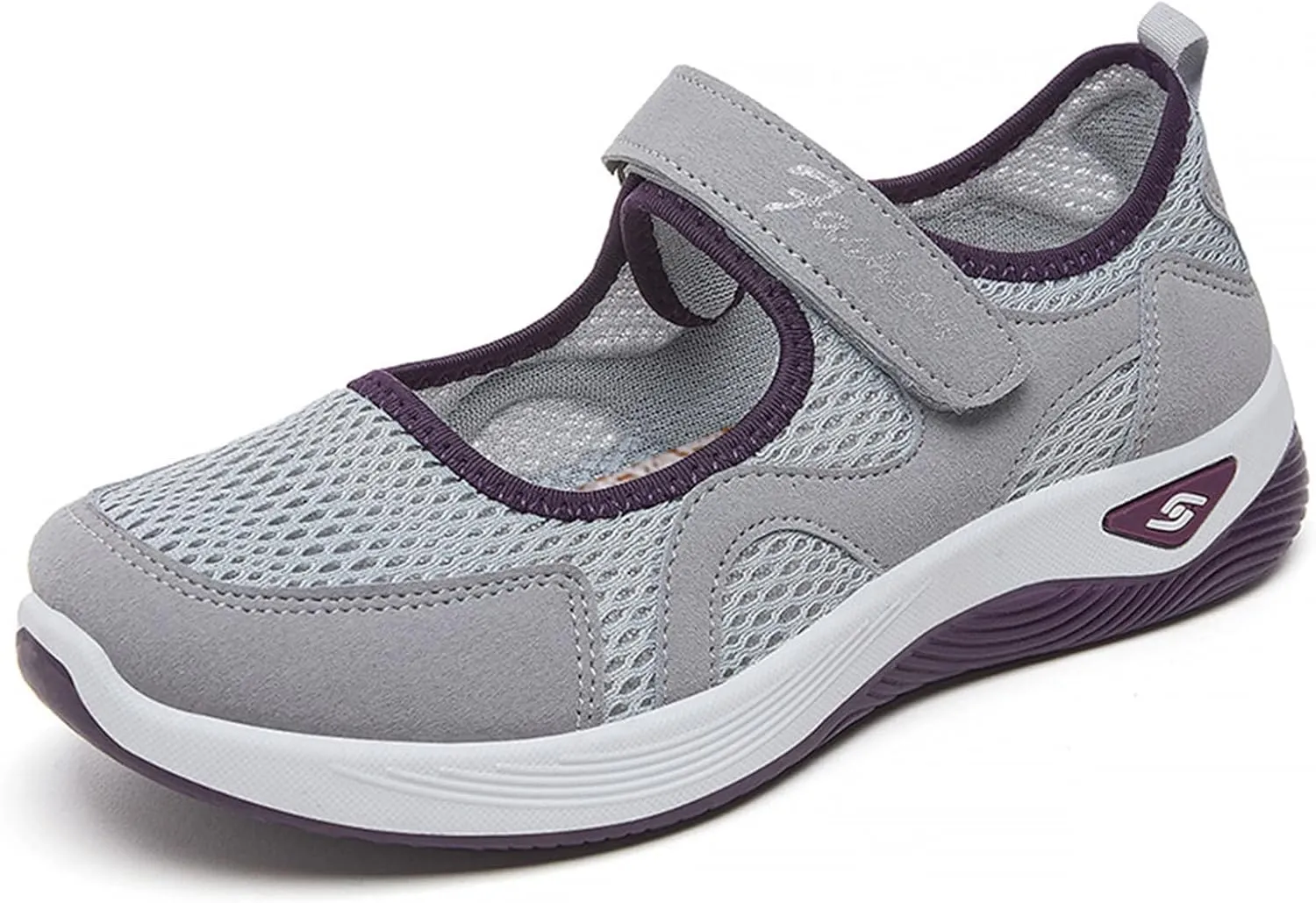 Womens Mesh Walking Shoes Working Nurse Shoes Non-Slip Adjustable Breathable Mesh Mary Janes Sneaker Lightweight Diabetes Heel Pain Plantar Fasciitis Shoe