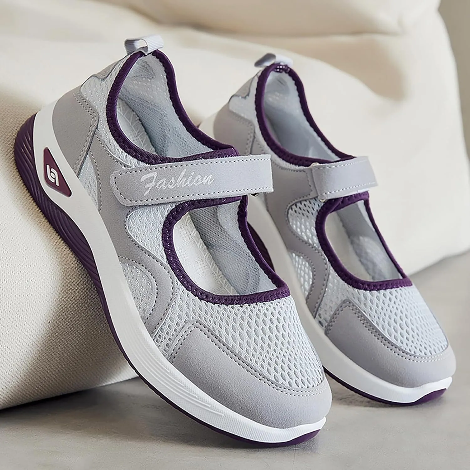 Womens Mesh Walking Shoes Working Nurse Shoes Non-Slip Adjustable Breathable Mesh Mary Janes Sneaker Lightweight Diabetes Heel Pain Plantar Fasciitis Shoe