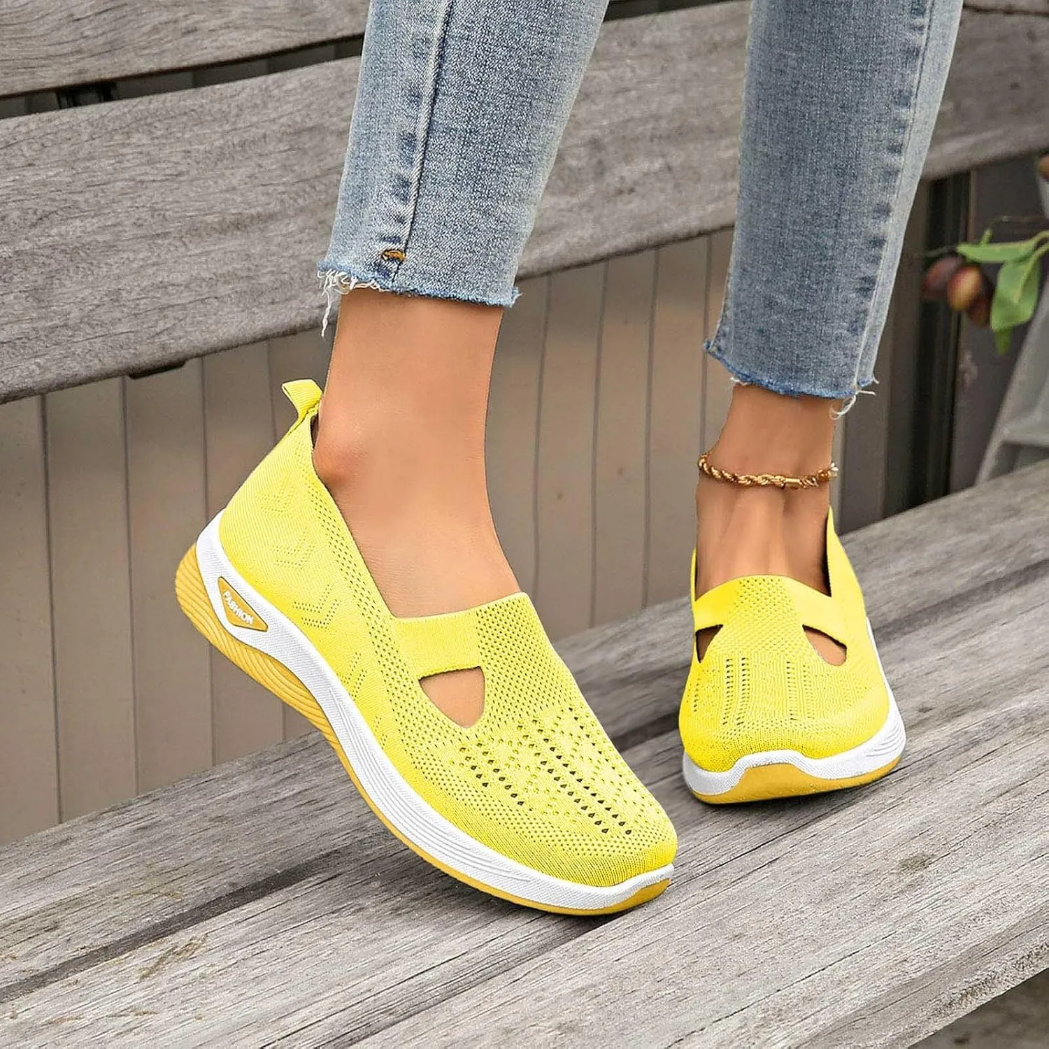 Women's Orthopedic Shoes Woven Wide Arch Support Slip-On Orthowalk Sneakers Casual Breathable Soft Anti-Skid Sports Footwear