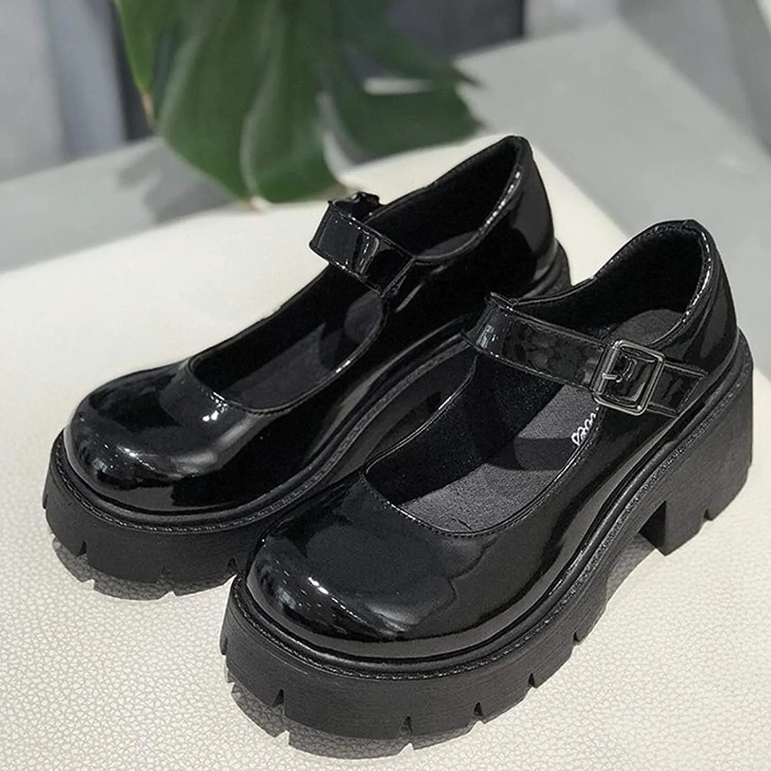 Women's Platform Mary Janes Chunky Heel Ankle Strap Uniform Dress Shoes Heeled Gothic Lolita Oxfords