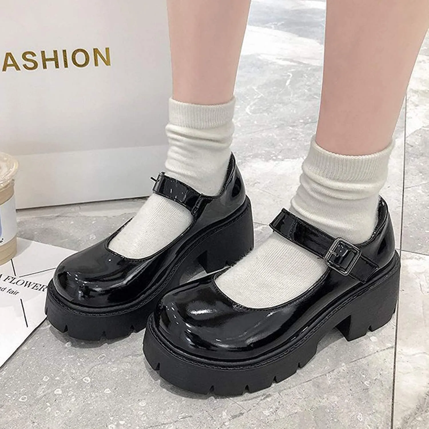 Women's Platform Mary Janes Chunky Heel Ankle Strap Uniform Dress Shoes Heeled Gothic Lolita Oxfords