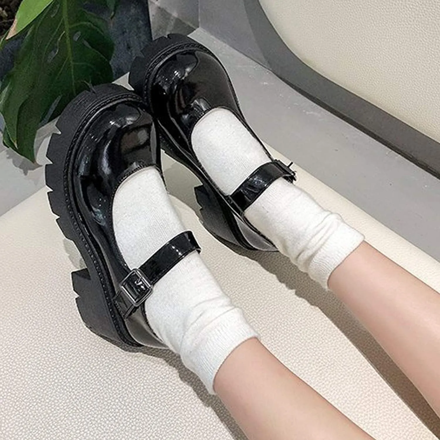 Women's Platform Mary Janes Chunky Heel Ankle Strap Uniform Dress Shoes Heeled Gothic Lolita Oxfords