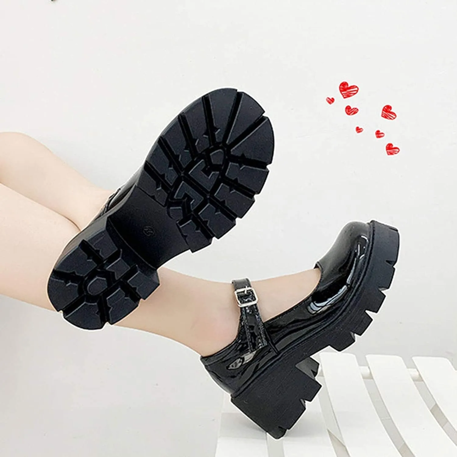 Women's Platform Mary Janes Chunky Heel Ankle Strap Uniform Dress Shoes Heeled Gothic Lolita Oxfords