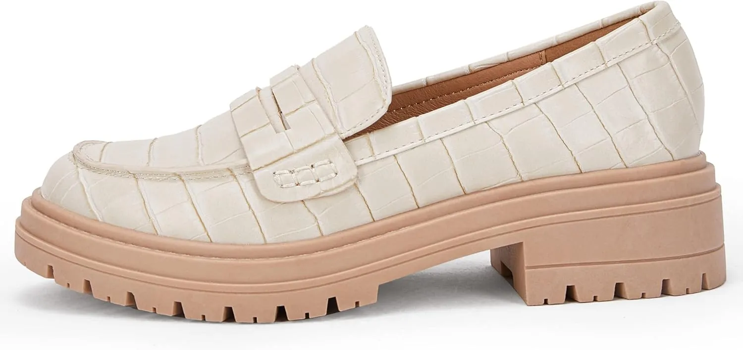 Women's Platform Penny Loafers Comfort Chunky Heel Slip On Business Work Dress Shoes