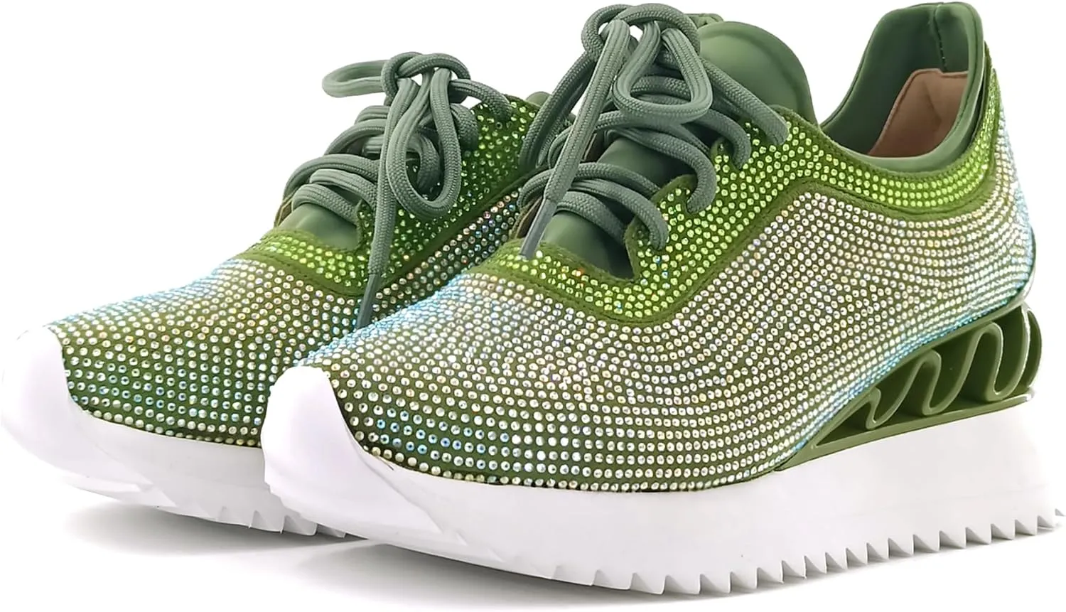 Women's Platform Sneakers Fashion Rhinestone Sneakers Shoes Low Top Walking Shoes Lace Up