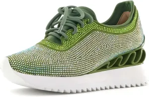 Women's Platform Sneakers Fashion Rhinestone Sneakers Shoes Low Top Walking Shoes Lace Up