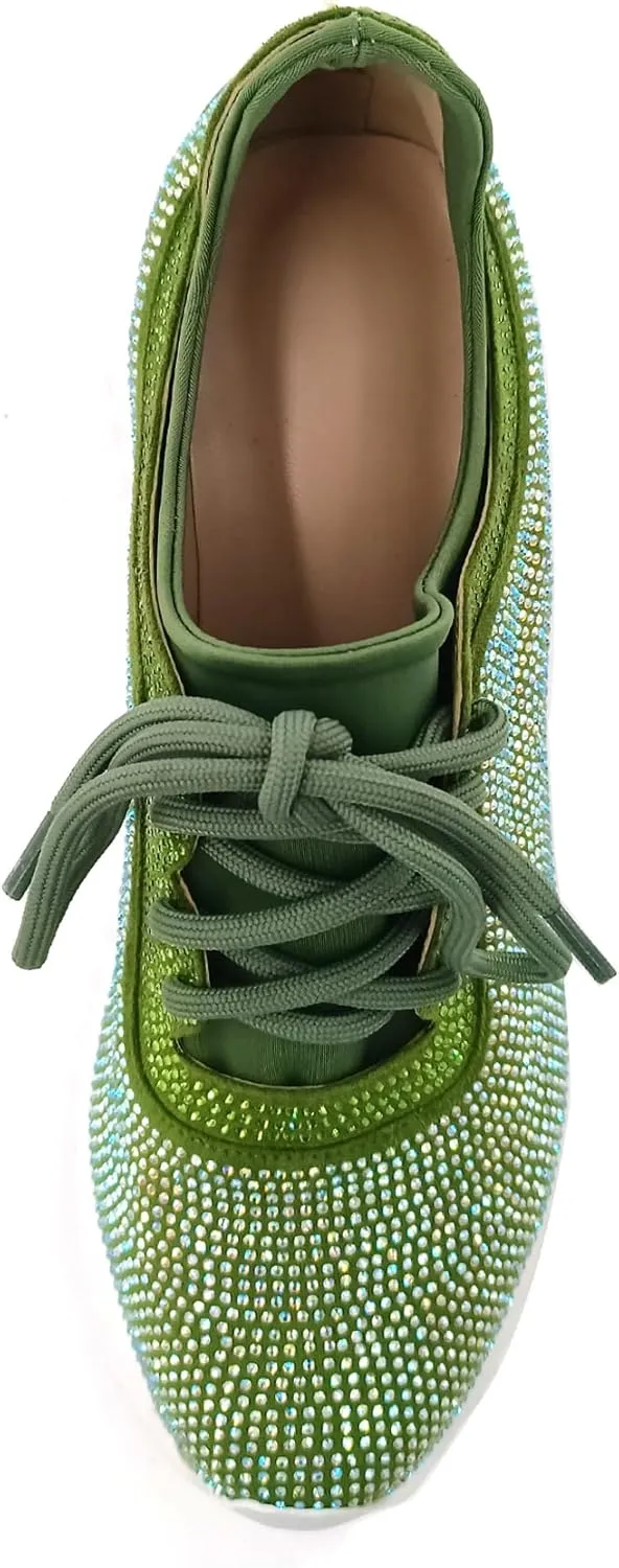 Women's Platform Sneakers Fashion Rhinestone Sneakers Shoes Low Top Walking Shoes Lace Up