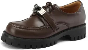 Women's Retro Platform Hook & Loop Round Closed Toe Pump Loafers Lace Up Chunky Mid Heel Metallic Office Work Casual Fashion Business Dress Shoes All Weather Daily Wear Flats