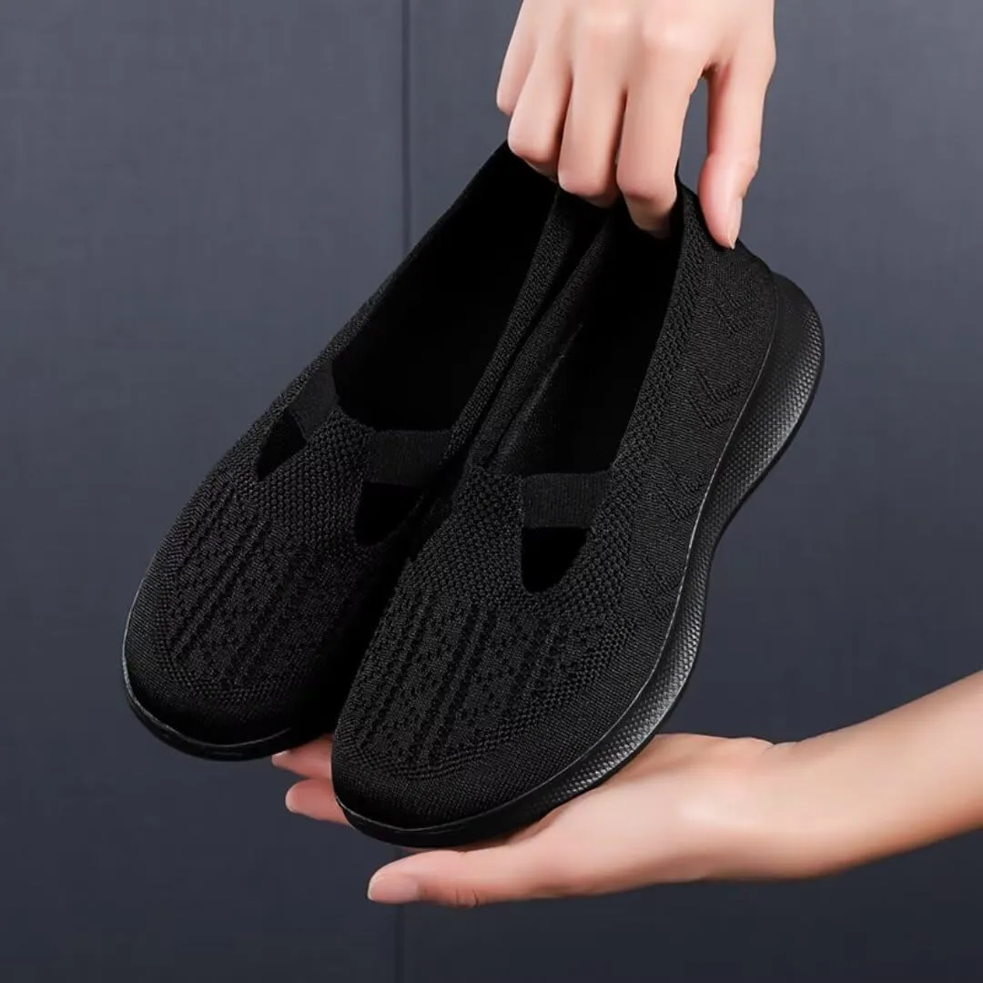 Women's Slip-On Sneakers - Breathable Knit Upper - Cushioned Sole for All-Day Comfor