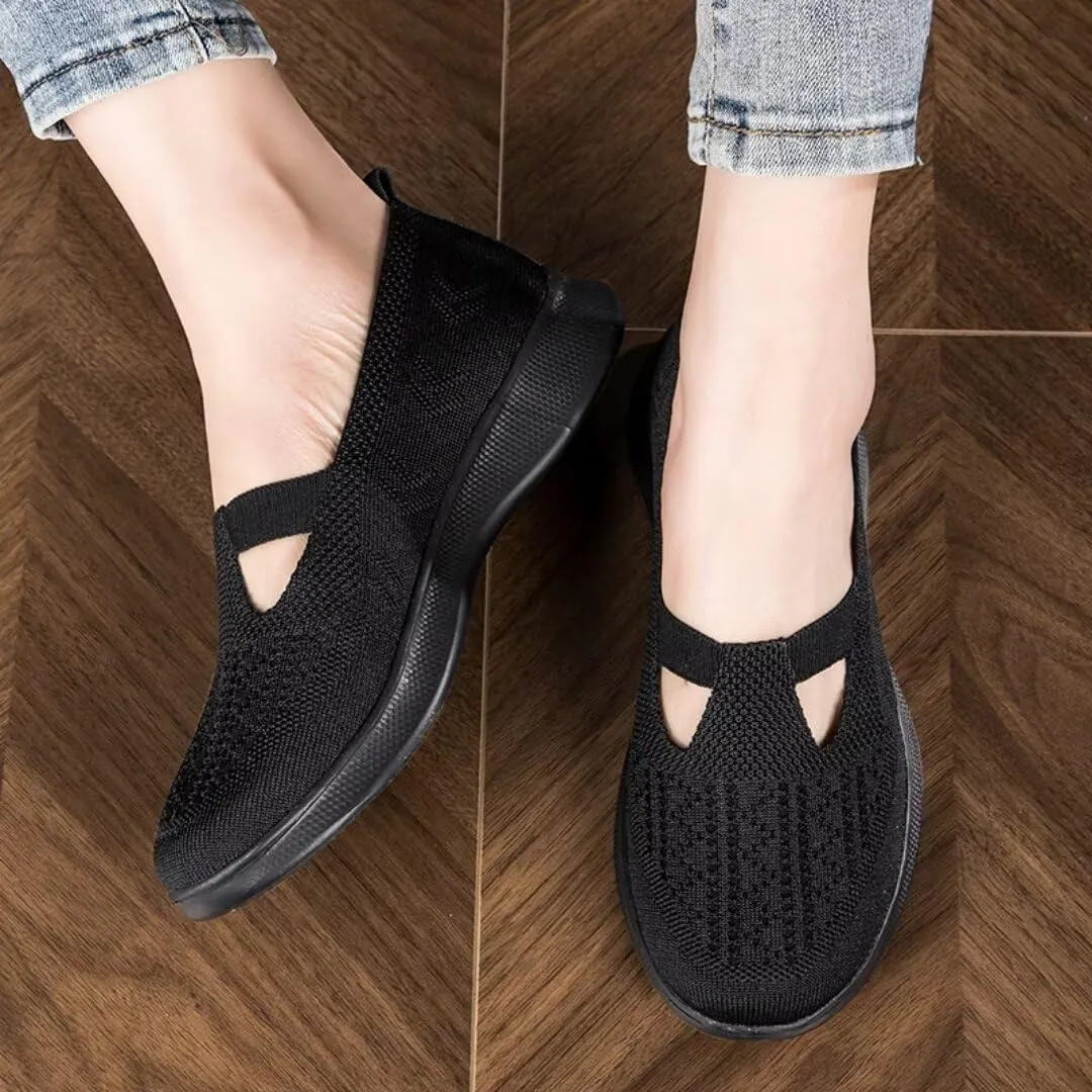 Women's Slip-On Sneakers - Breathable Knit Upper - Cushioned Sole for All-Day Comfor