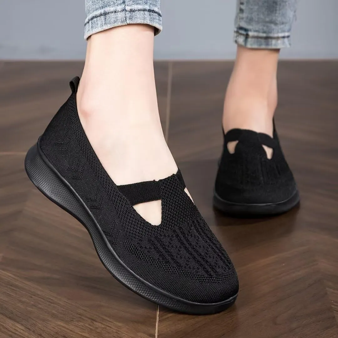 Women's Slip-On Sneakers - Breathable Knit Upper - Cushioned Sole for All-Day Comfor