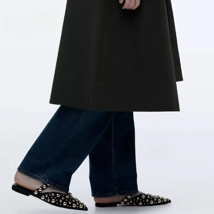 Women's Studded and Pointed Sandal with Gold Rivets