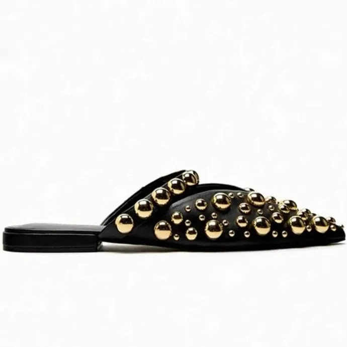Women's Studded and Pointed Sandal with Gold Rivets
