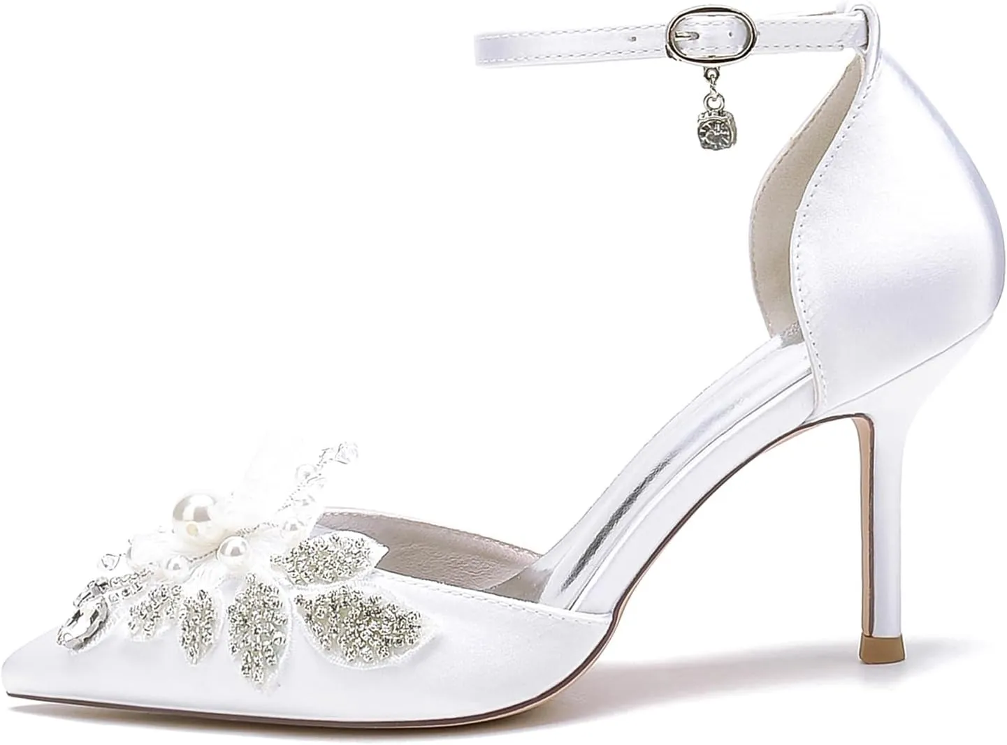Women's Wedding Shoes Sparkly Rhinestone Stiletto Pumps Pointed Toe Ankle Strap High Heel Bridal Party Dress Shoes