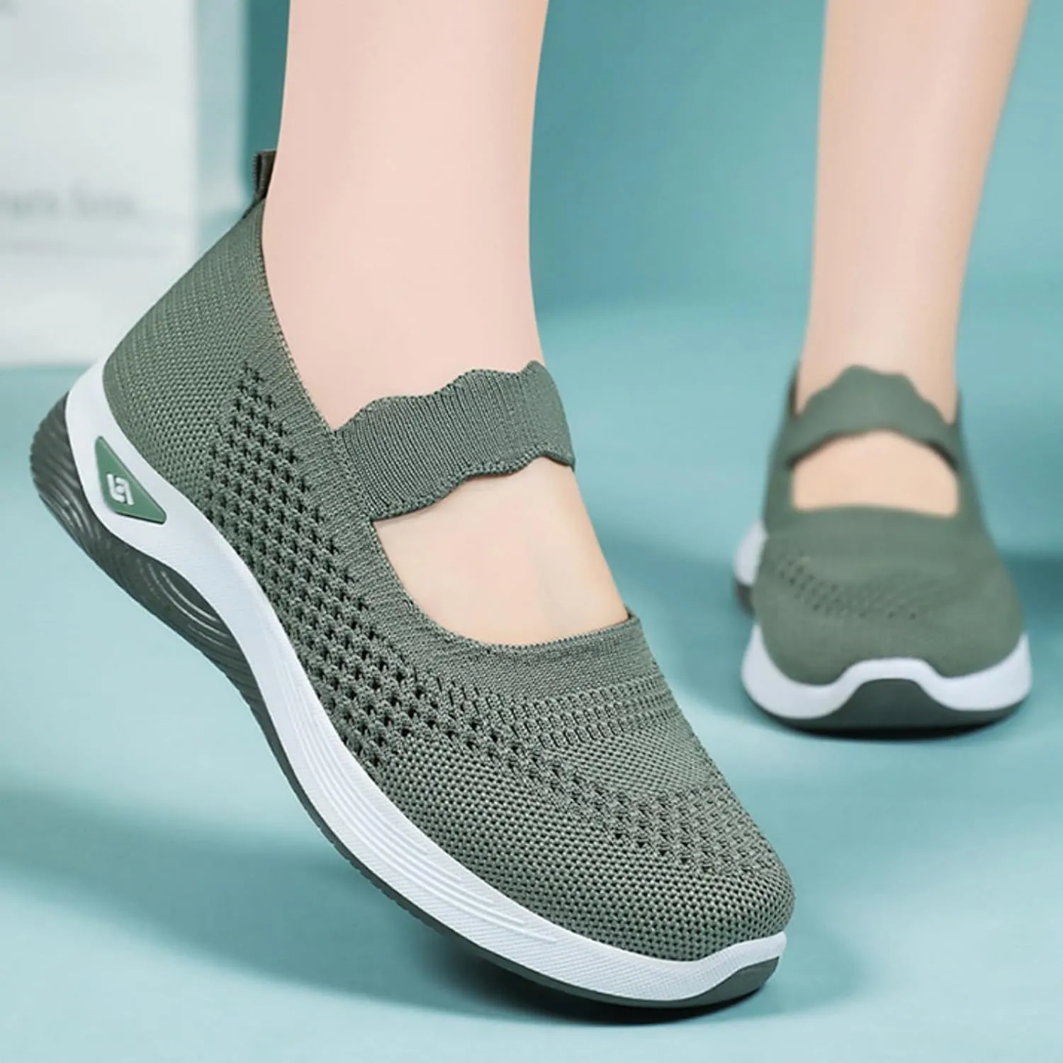 Women's Woven Orthopedic Sneakers Summer Breathable Mesh Hollow Out Soft Sole Walking Shoes Casual Lightweight Slip on Sneakers Comfortable Nurse Flats with Arch Support