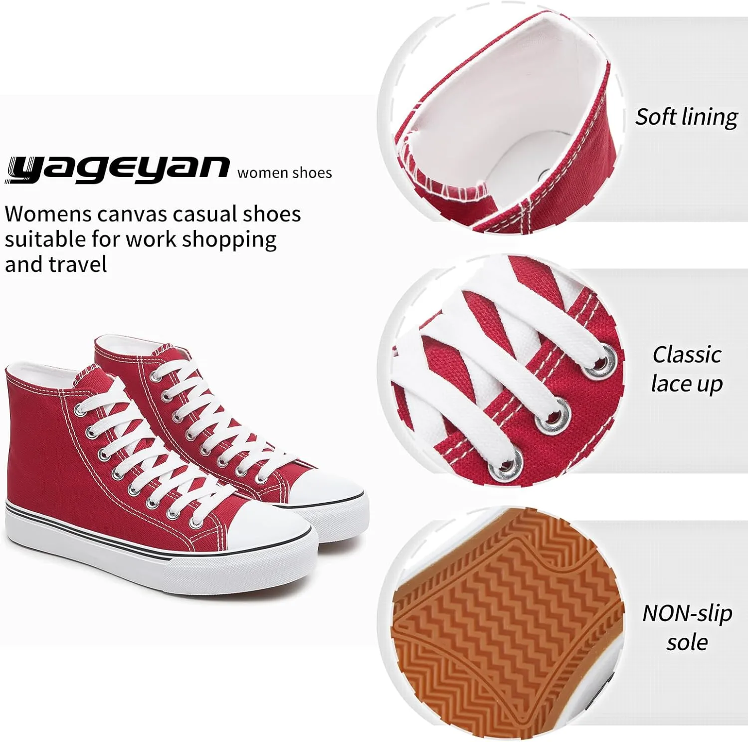 yageyan Womens High Top Canvas Sneakers Lace up Fashion Shoes for Women Casual Classic