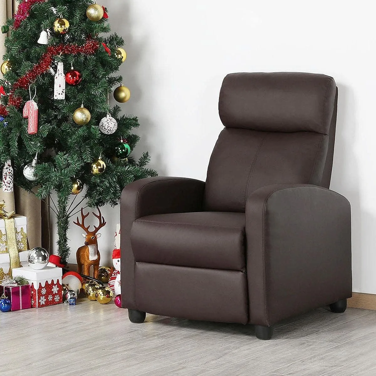 Yaheetech Recliner Chair Faux Leather Recliner Sofa Adjustable Modern Seat Club Chair Home Theater Seating Brown