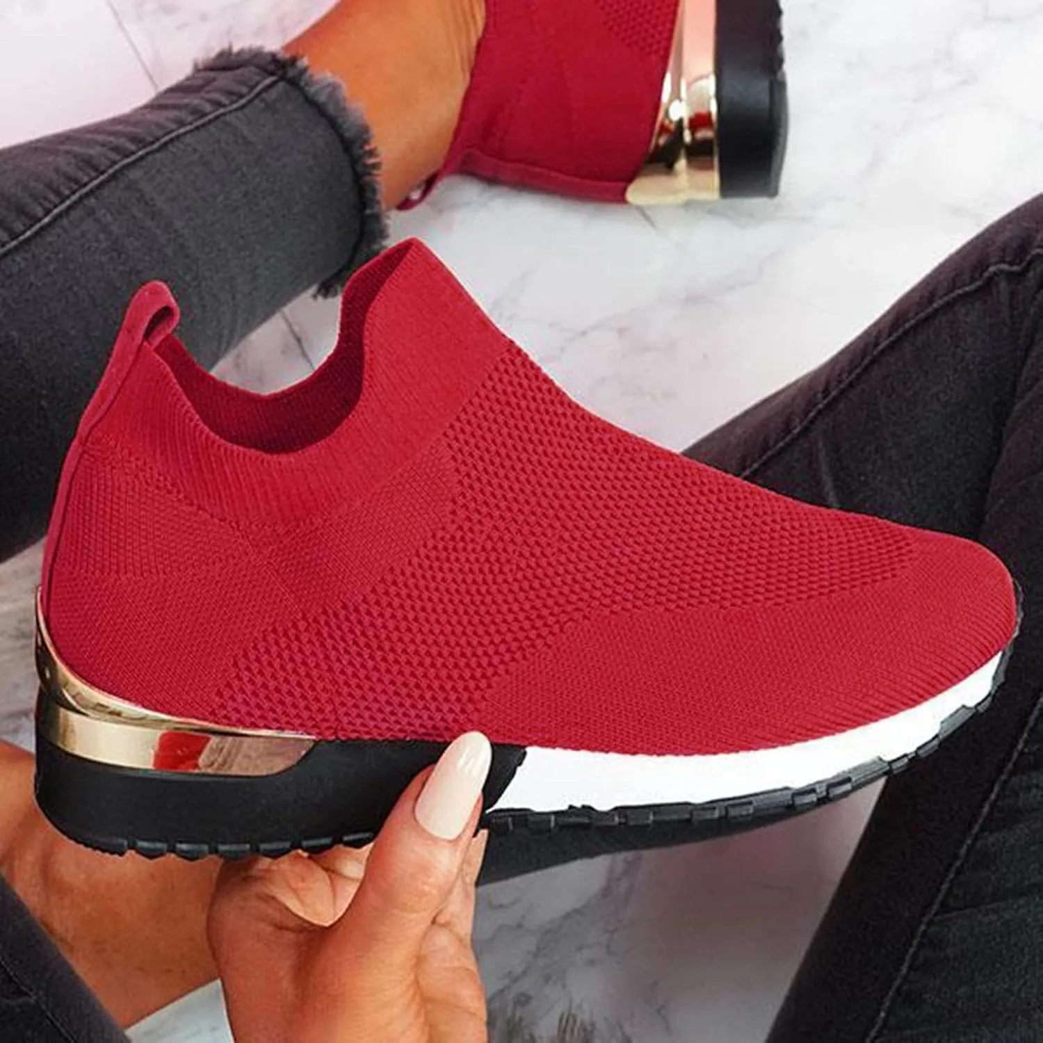 ZSpzx Womens Walking Shoes Sock Tennis Air Cushioned Mesh Flat Breathable Running Sneakers Ladies Fashion Casual Boat Shoes Comfy Slip On Arch Support Lightweight Slip On Shoe for Outdoor Indoor