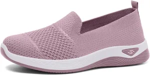 ZWRXW Slip On Orthopedic Sneakers Women Knitted Woven Breathable Soft Shoe Casual Mesh-Comfortable Tennis Shoes Arch Support Diabetic Foam Walking Shoes Workout Athletic Sneakers