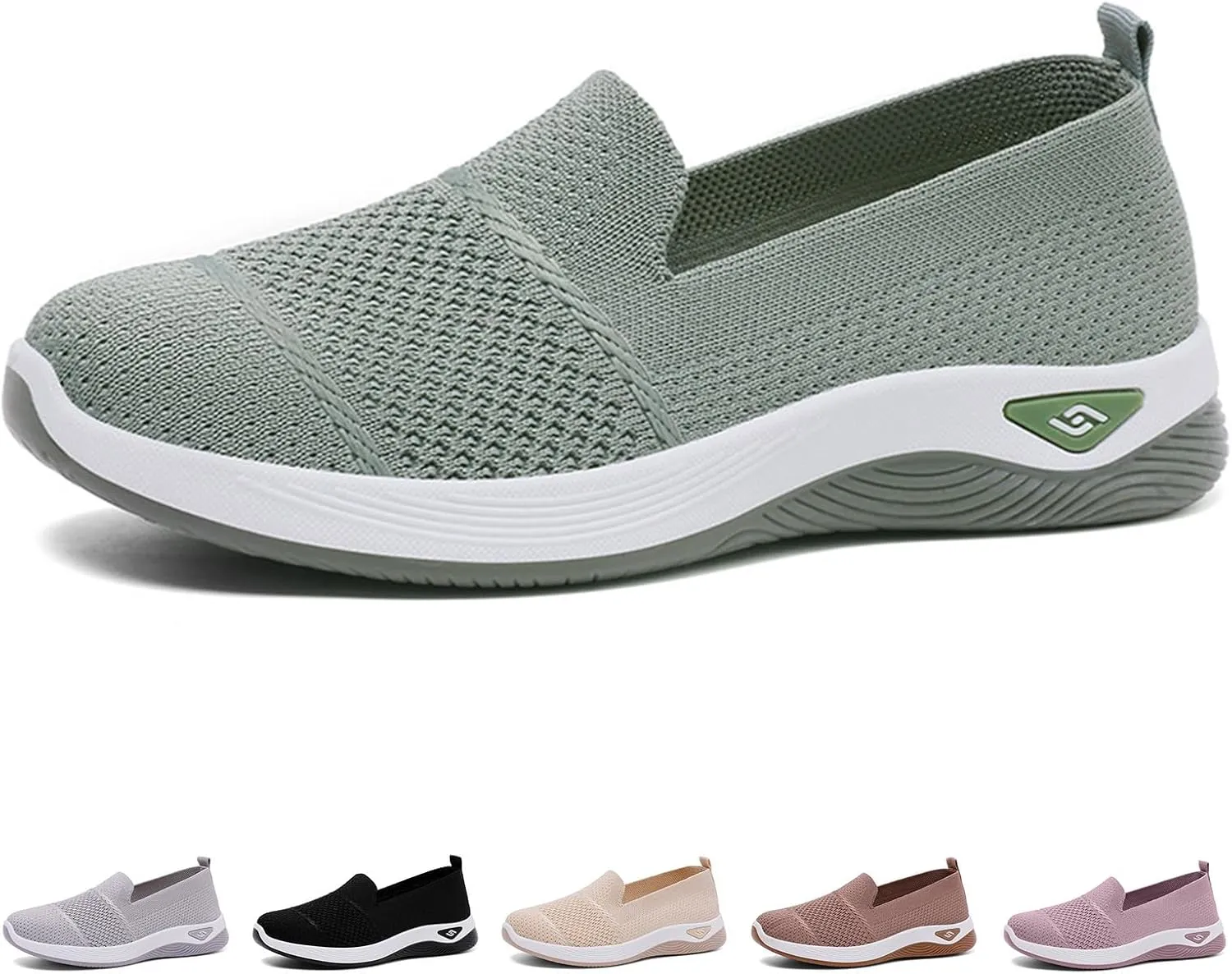 ZWRXW Slip On Orthopedic Sneakers Women Knitted Woven Breathable Soft Shoe Casual Mesh-Comfortable Tennis Shoes Arch Support Diabetic Foam Walking Shoes Workout Athletic Sneakers